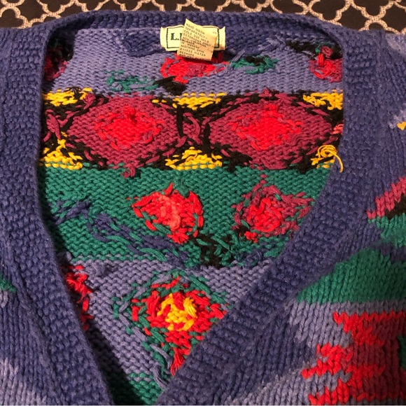 VTG L.L. Bean Woman’s Cardigan Colorful Sweater Geometric Blue Purple Sz Medium - Picture 6 of 11